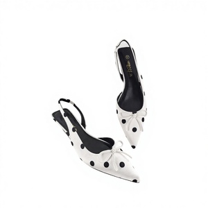 Wholesale New Cute Women Black Polka Dot Printing Slip-On Thin Heel Pointed Toe PU Lining Dress Sandals <b>Shoes</b> - Product Image 3