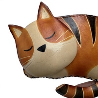 Dompet Koin Kucing Tidur Buatan Tangan 3D Kartun Kucing Tabby dengan Ritsleting dan Tali Gantungan
