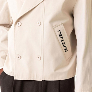 Manteau trench court pour homme, coupe ajustée, double boutonnage, revers, veste courte, style décontracté minimaliste, vêtement d'extérieur printemps automne - Product Image 6