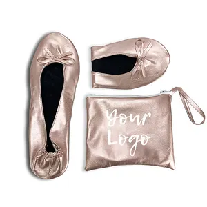 超热女式结婚礼品鞋粉色客人芭蕾舞平底鞋派对后拖鞋折叠平底鞋带包