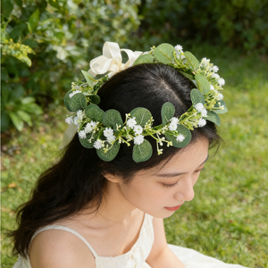 Corona di Fiori Pasquale per Donne con Nastro Regolabile - Fascia Floreale per Ragazze, Copricapo, Ghirlanda per Capelli, Aureola Nuziale per EID - Product Image 1