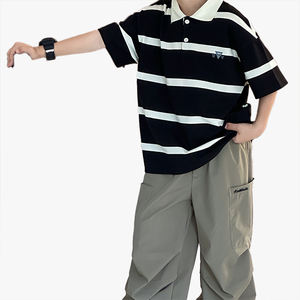 เสื้อโปโลเด็กผู้ชาย แขนสั้น ลายทาง ปักตัวอักษร คอปก ผ้าฝ้ายแท้ รุ่นซัมเมอร์ 2026 แฟชั่นสีสันตัดกัน - Product Image 1