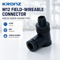 Connecteur circulaire industriel KRONZ en plastique M12 mâle 4 broches à code A, assemblable sur site, étanche IP67, pour capteurs et automatisation