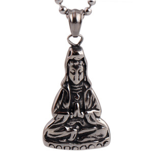 Collar con Estatua de Guanyin de Acero Inoxidable, Cadena de Cuentas Redondas de 60 cm, Colgante de Moda Unisex para Regalo - Product Image 5