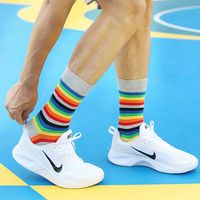Chaussettes décontractées jetables pour hommes, grande taille, tricotées antibactériennes en mélange élasthanne/polyester/coton, à rayures