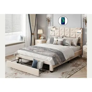 סגנון נאדי מוצק יבש מסגרת עץ יבש חזק מיטה מגרות גדולה פונקציה אחסון פונקציה עבור חדר שינה
