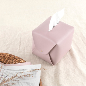 Korean style minimalist PU leather tissue box, home living room dining <b>table</b> tissue box storage bag, candy-colored tissue - Product Image 5