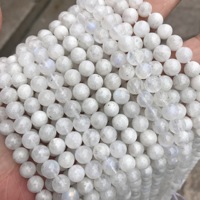 Perles de pierre de lune naturelle 3A, perles rondes lisses en pierre de lune bleue, brin complet pour accessoires de bracelet et collier DIY. Couleur: 10-12
