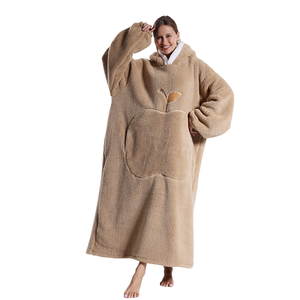 Factory Custom Printing Oversized <strong>Long</strong> Wearable Sherpa Flannel Fleece TV Cuddle <strong>Snuggle</strong> Blanket with Sleeves and Pockets <strong>Hoodie</strong> - Product Image 1