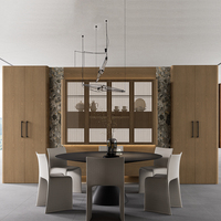Buffet de salle à manger en panneaux de particules à grain de bois naturel, écologique, avec hauteur réglable, en acier inoxydable, et vitrine verticale à lattes