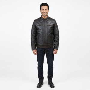 Blouson Moto en Toile de Bonne Qualité Col Montant Logo Avant - Vente en Gros Vêtements de Motocross et de Course Automobile Service OEM Coupe-Vent Vintage - Product Image 1