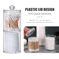 Set Wadah Penyimpanan Kapas Plastik dengan Tutup Anti Debu, Dapat Ditumpuk, Organizer Kosmetik untuk Meja Rias Kamar Mandi