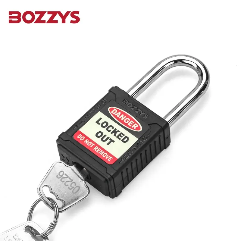 BOZZYS Black Sliding Cover 38mm Steel Shackle Dust-proof Safety Padlocks for Lockout and Tagout of Equipment Overhaul