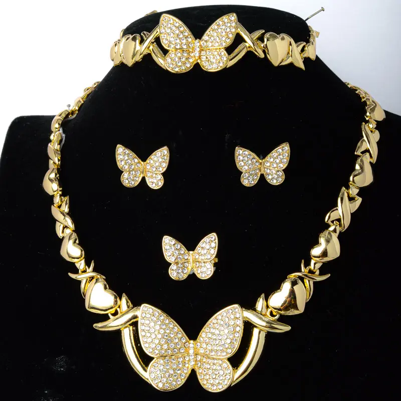 Gold Jewelry Sets Crystal Necklace Earrings Fashion Butterfly Bridal Jewelry Sets Nigerian woman accessories Jewelry Set