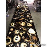 Tuiles de sol décoratives en pierres précieuses naturelles, feuille d'agate noire translucide, panneau mural rétroéclairé, décoration de luxe pour la maison