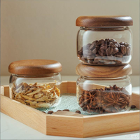 Conteneurs de rangement de cuisine en verre soufflé à la main de qualité supérieure, épaissis, transparents comme du cristal, avec couvercle en bois