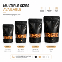 Sachets Doypack Personnalisés Noir Mat avec Fenêtre Transparente, Fermeture Zip Refermable et Dorure à Chaud pour Snacks