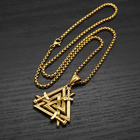 Collier pendentif triangle épée symbole viking nordique rétro en acier inoxydable pour homme, style punk hip-hop tendance MGXL460