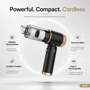 เครื่องดูดฝุ่นไร้สายแบบมือถือ OEM 6000Pa พร้อมฟังก์ชั่นเป่าฝุ่น 2 in 1 พกพาสะดวก ชาร์จซ้ำได้ ใช้ได้กับรถยนต์ บ้าน คีย์บอร์ด เครื่องดูดฝุ่นขนาดเล็ก พร้อมพอร์ต Type-C - Product Image 5