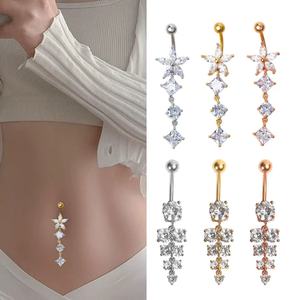 Anelli per <span class=keywords><strong>ombelico</strong></span> da donna in acciaio inossidabile placcato oro PVD 18K, con zirconi pendenti a barra curva, gioielli per <span class=keywords><strong>piercing</strong></span> corporeo - Vendita calda - Product Image 1