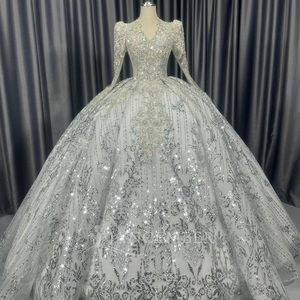 Lscm102 Elegant Sparkly Bridal Gown Illusion Crystal Beaded Full Skirt Tulle Ball Gown White <b>Wedding</b> Dress For Bride Jancember - Product Image 5