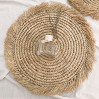 Napperons ronds tissés en rotin naturel faits à la main assiettes en osier raphia frange salle à manger thé vacances noël tapis de Table de cuisine