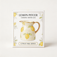 Pichet Distributeur d'Eau, de Jus et de Café en Céramique avec Impression Citron et Logo Personnalisé, Capacité 750 ml, Classique et Écologique