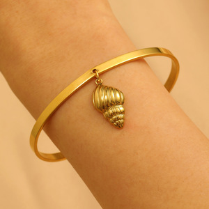 Động vật biển kỳ nghỉ vỏ rùa Seashell Mặt dây chuyền mở vòng đeo tay <span class=keywords><strong>Bangle</strong></span> mạ vàng xỉn miễn phí thép không gỉ trang sức - Product Image 3