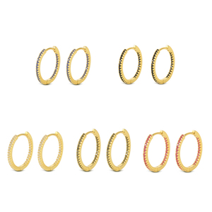 Boucles d'oreilles créoles ROXI minimalistes en argent sterling S925 avec pierres de zircon colorées pour femmes - Product Image 2
