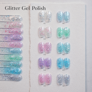 ซัพพลายเออร์ยาทาเล็บเจลกลิตเตอร์ ชุด 10 สี ยาทาเล็บวิบวับ โฮโลแกรม หลายสี ประกายวิบวับ ลอกออกได้ด้วยน้ำยาล้างเล็บ ใช้กับยูวีและแอลอีดี - Product Image 4