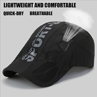 Gorra de béisbol plana transpirable de malla con estampado de letras para hombre, de secado rápido, para golf, ciclismo, deportes, estilo Newsboy, para verano, protección solar