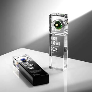 HDW Usine En Gros Cristal Noir pour Boule Trophée Personnalisé De Haute Qualité Marbre Cristal Trophée Gravure Nouveau Design Décoratif - Product Image 3