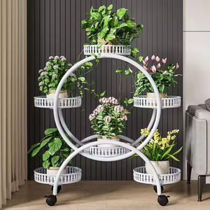 Support à fleurs circulaire multi-niveaux mobile, <span class=keywords><strong>en</strong></span> <span class=keywords><strong>métal</strong></span> résistant à la rouille, avec roulettes, trou <span class=keywords><strong>de</strong></span> drainage, écologique, pour la <span class=keywords><strong>décoration</strong></span> du <span class=keywords><strong>jardin</strong></span> et du balcon - Product Image 6