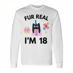 Camiseta de manga larga con estampado digital de Fur Real Cat Birthday 18 Years Old, unisex, para adultos, con cuello redondo - Product Image 3