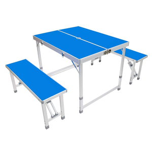 Dark Blue Picnic <b>Camping</b> <b>Table</b> Folding <b>Foldable</b> Aluminum with Chair - Product Image 2