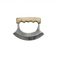 Couteaux Ulu en acier Damas faits à la main, manche en os avec étui en cuir, couteau de chef pour hacher et couper, couteau à pizza
