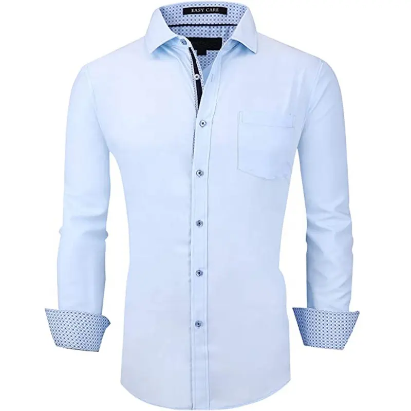 Custom long sleeves solid color plain men's long sleeve business formal dress shirt OEM casual shirts High quality plus size