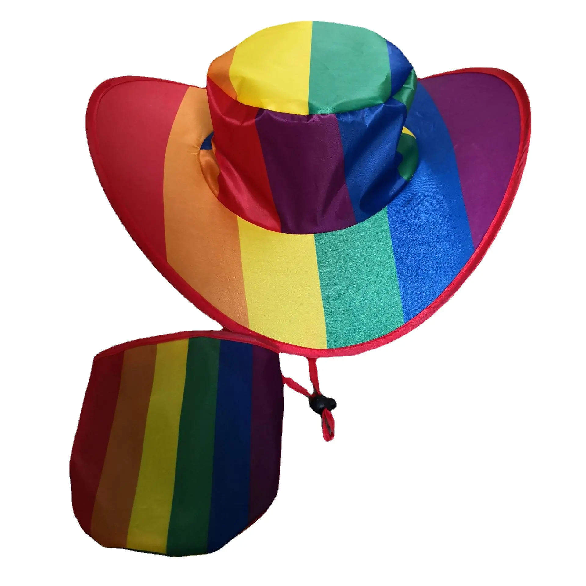 Özelleştirilmiş Polyester katlanabilir ulusal bayrak kovboy şapkası Pop-up katlanır şapka katlanabilir naylon plaj çantası ile güneş şapkası
