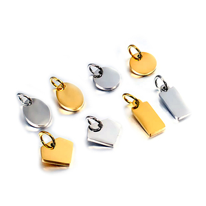 Étiquettes, breloques et pendentifs personnalisés en acier inoxydable |   Or, argent, or rose en forme ronde, carrée et de formes variées - Product Image 1