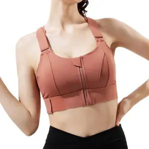 Large Size Sports Bra High Strength Front Zipper Fitness Running Cup Yoga Bra