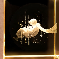 Lampe de nuit en cristal LED gravée en 3D avec cadre en bois carré, lampe de table