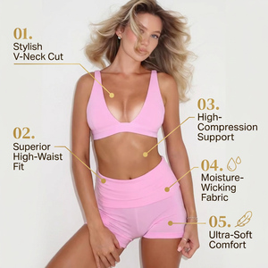 <b>Pink</b> Sports Bra High Waist Shorts <b>Set</b> Women Workout Yoga Fitness <b>Gym</b> Wear 2 Piece Activewear <b>Set</b> - Product Image 5