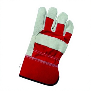 Heavy Duty Leather Work <b>Gloves</b> Red Gray Smooth Fingertips Breathable Anti-Slip Abrasion Resistant Tapered Cuff <b>Latex</b>-Free - Product Image 2