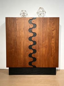 Premium Unique Wave Door Solid Wood Sideboard Creative Art Deco Design <b>Large</b> Storage Mid Century Modern Credenza For Living Room - Product Image 3