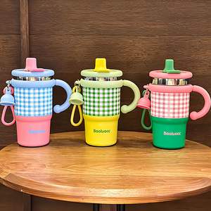 Haute qualité filles tasse à café moderne Plaid Ins Design Portable poignée en acier inoxydable vide Thermos cadeau parfait - Product Image 2