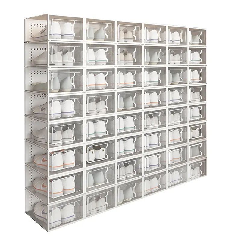 Empilhamento dobrável ordenado recipiente de exibição, transparente, caixa de armazenamento de sapatos portátil