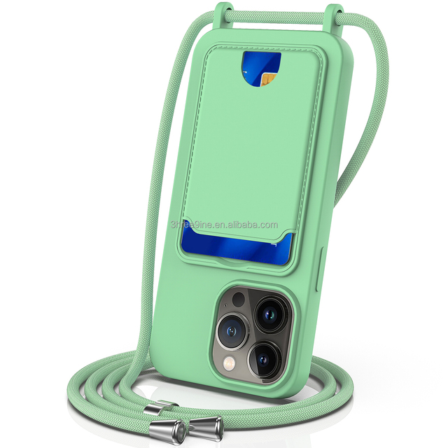 Best Selling Ultra-Thin Integrated Card Bag Liquid Silicone Phone Case for iphone 16ProLanyard Included Real Silicone