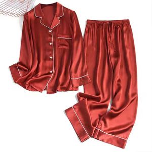 Ensemble de pyjama en soie unisexe respirant 100% soie de mûrier à manches longues, décontracté, grande taille, pour la maison - Product Image 2