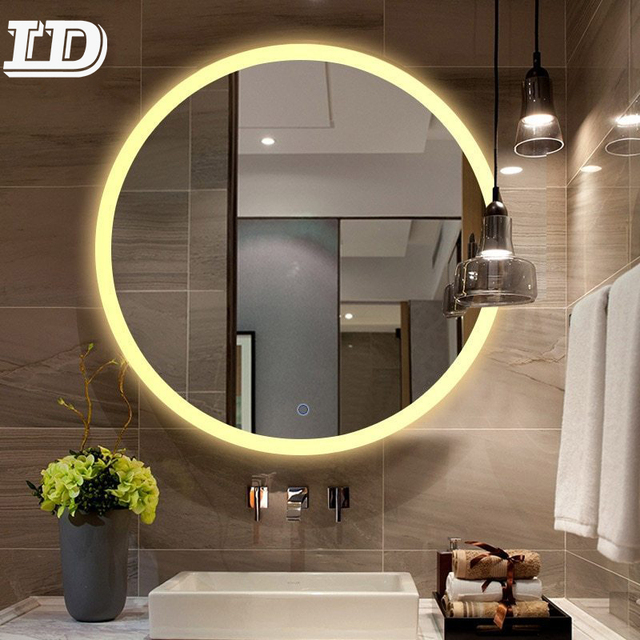 Ip44 Touch Dimmer Switch Music Smart Anti-fog Led Light Bathroom Mirror Round