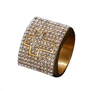 Zware Industrie Full Diamond Ring Mode Hoge Kwaliteit Heren Legering Diamanten Kruisring